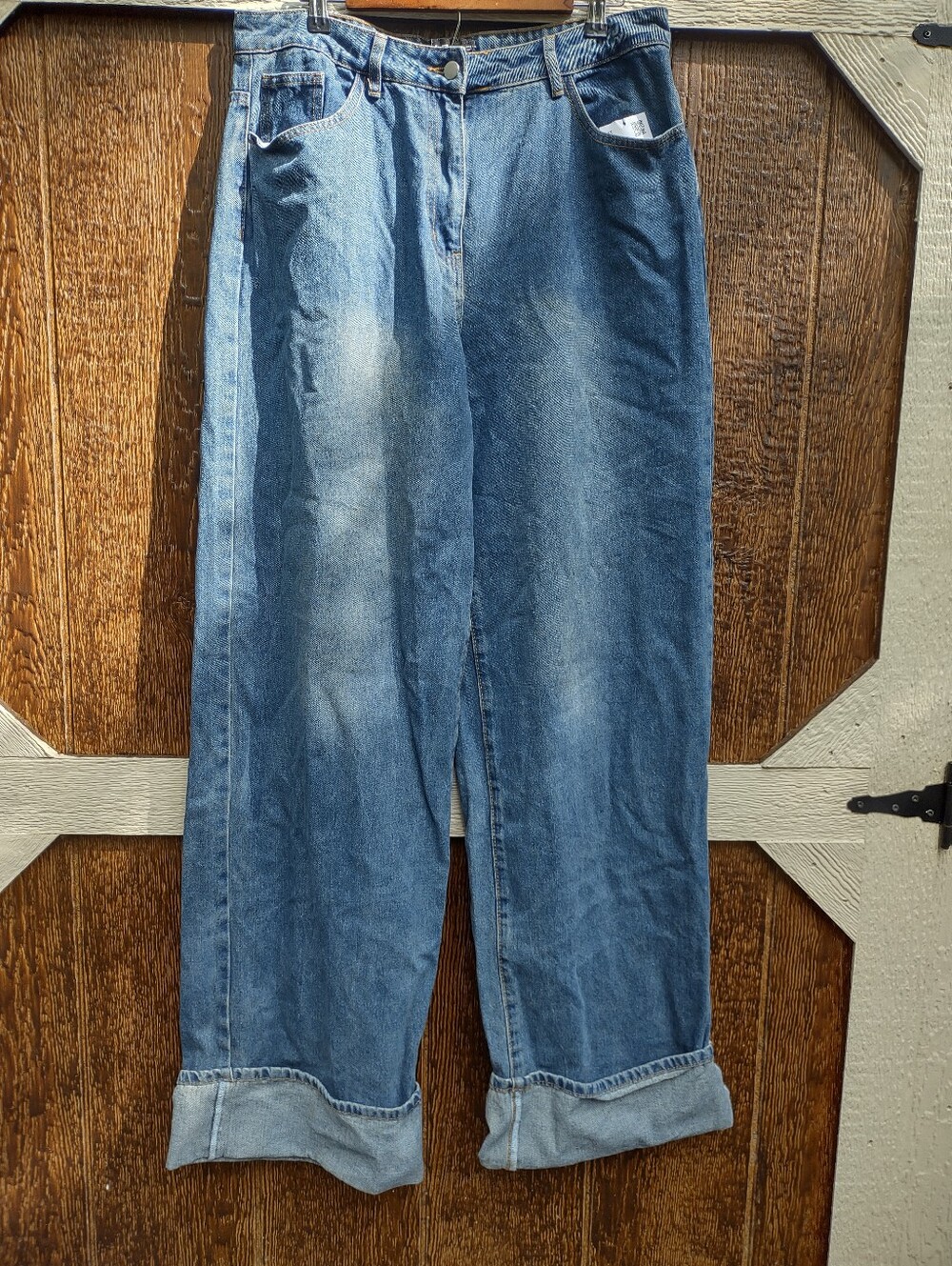 LTS high-waisted, wide-leg cuffed barrel jeans Women's 12
